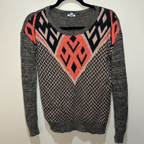 Urban Outfitters Ecote Intarsia Tan Pink Aztec Tribal Pullover Sweater Size XS - Picture 3 of 6